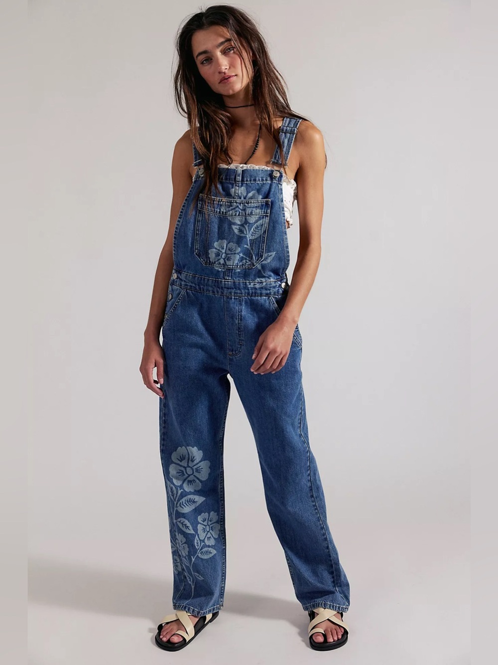 NWT Free People We The Free Ziggy Printed Overalls Floral Stamp